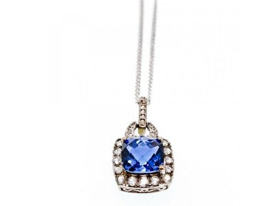 925 Sterling Silver Blue & White Sapphires Chain With Pendant