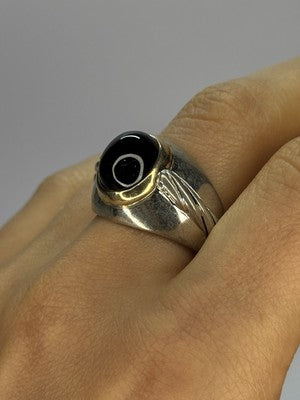 925 Sterling Silver & 14K Gold Bezel  Agate Ring Size 9.5