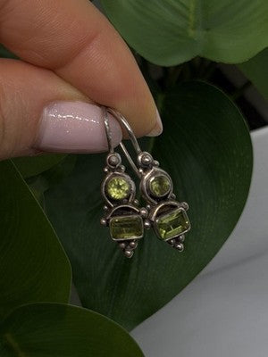 Vintage 925 Sterling Silver Green Peridot Earrings