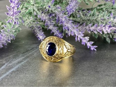 Men'S 925 Sterling Silver Gold Plated Sapphire Ring Size 12.5