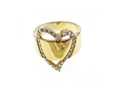 925 Sterling Silver Gold Plated CZ "Heart" Ring Size 7