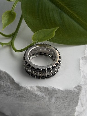 Vintage 925 Sterling Silver Black Spinel & White Topaz Eternity Band Ring Size 7