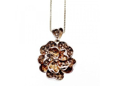 925 Sterling Silver Sapphires "Flower" Chain With Pendant Italy