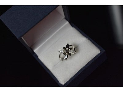 925 Sterling Silver Black Spinel & CZ Ring Size 5.5