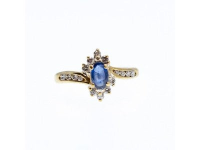 10K Yellow Gold Blue Sapphire & Diamonds Ring Size 5