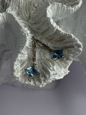 Shiny 925 Sterling Silver Topaz Earrings Length 1 Inch