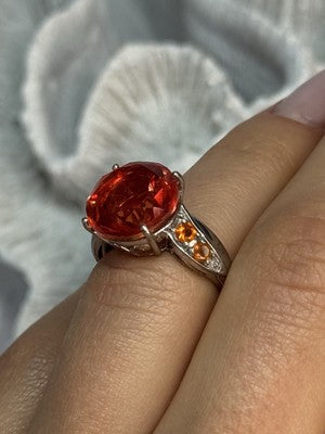 925 Sterling Silver Orange Spinel Ring Size 6