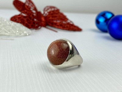 925 Sterling Silver Aventurine Ring Size 6.5