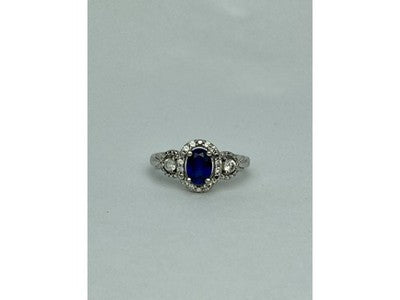 925 Sterling Silver Blue & White Sapphire "Snow Queen" Ring Size 7.25