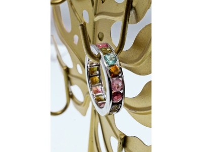 925 Sterling Silver Multi Gemstones Ring Size 8.5