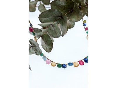 925 Sterling Silver Gold Plated Agates "Mood" Necklace Italy