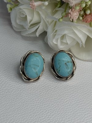 Vintage Elegant 925 Sterling Silver Turquoise Earrings Length 0.93 Inch
