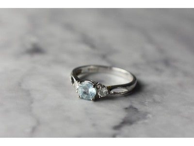 925 Sterling Silver Blue Spinel and CZ Ring Size 7.5