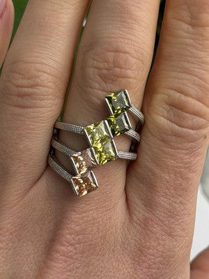 Beautiful Design 925 Sterling Silver 3 Color Spinel Ring Size 10