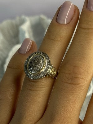 925 Sterling Silver Gold Plated Part Diamond Ring Size 6