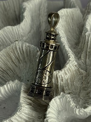925 Sterling Silver Cape Hatteras Outer Banks Lighthouse Pendant Length 1.87 Inc