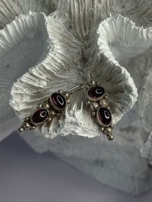 925 Sterling Silver Garnet Pyrope Earrings Length 1.15 Inch