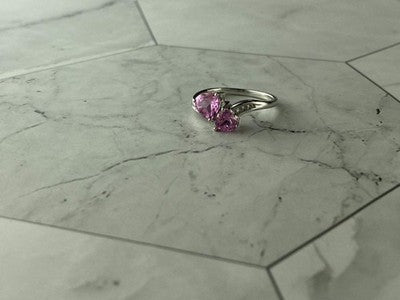 925 Sterling Silver Pink Topaz "Hearts" Ring Size 7