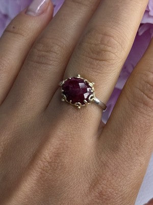 925 Sterling Silver Gold Plated Part Ruby Ring Size 8