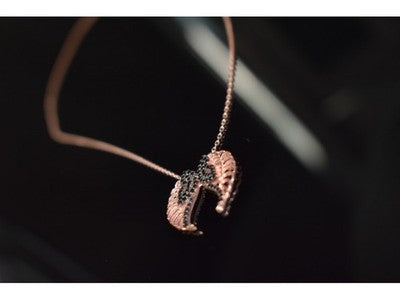 925 Sterling Silver Gold Plated Black CZ "Angel's Wings" Necklace