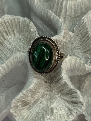 Vintage 925 Sterling Silver Malachite Ring Size 9