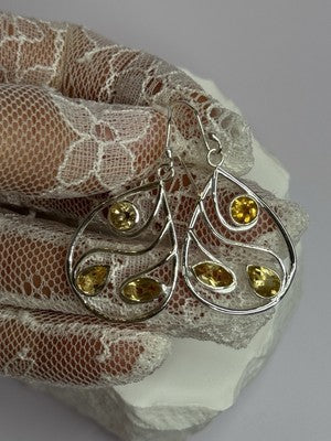 925 Sterling Silver Citrine Earrings Length 1.8 Inch