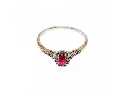 925 Sterling Silver Rubellite & White Tourmaline Ring Size 7