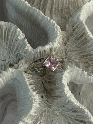 10K White Gold Pink Topaz & Diamond Ring Size 7
