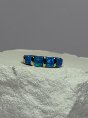 925 Sterling Silver Gold Plated Opal Ring Size 5.5