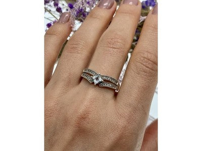 925 Sterling Silver Aquamarine & CZ Ring Size 11