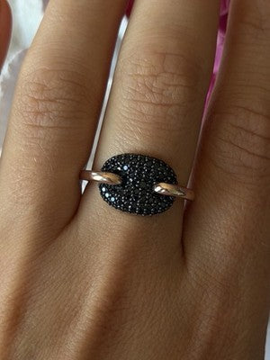 925 Sterling Silver Gold Plated Black Spinel Ring Size 9