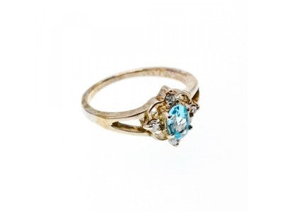 925 Sterling Silver Blue Spinel & CZ Ring Size 6.75