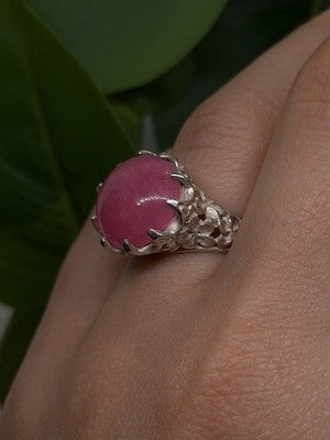 925 Sterling Silver Pink Agate Flower Ring Size 7.5