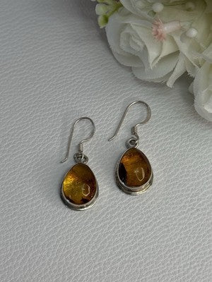 925 Sterling Silver Amber Earrings Length 1.30 Inch