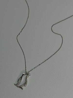 14K WHITE GOLD DIAMOND PENGUIN NECKLACE LENGTH 17 INCH