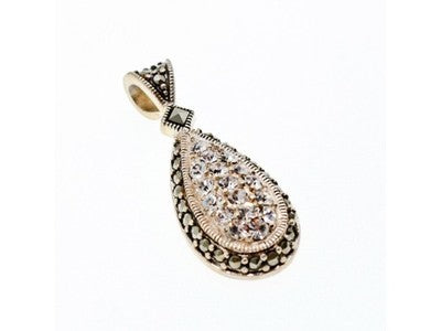 925 Sterling Silver CZ & Marcasite Drop Pendant