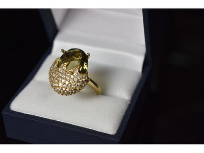 925 Sterling Silver Gold Plated Alpanite & CZ Ring Size 9 Turkey