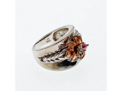 925 Sterling Silver Morganite & Goshenite "Scarlet Flower" Ring Size 5.5