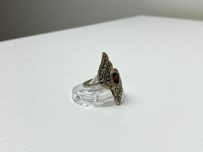 Vintage 925 Sterling Silver Garnet & Marcasites Ring Size 5.5