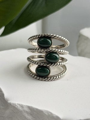 925 Sterling Silver Malachite Ring Size 7.5