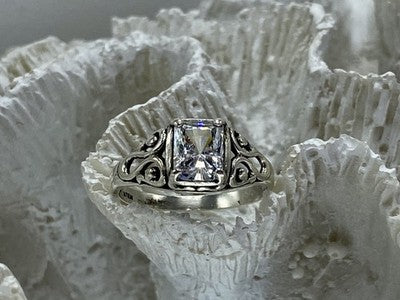 925 Sterling Silver White CZ Openwork Ring Size 9.5