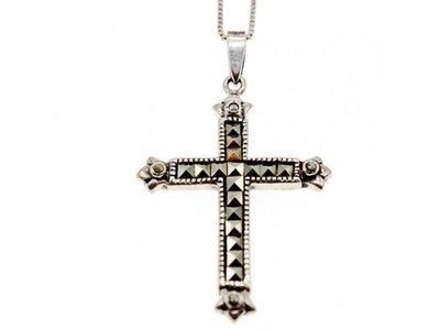 925 Sterling Silver Marcasites Chain With Cross