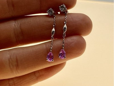 925 Sterling Silver Pink Spinel & CZ Stud Earrings