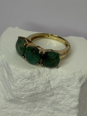 925 Sterling Silver Gold Plated Malachite Ring Size 7