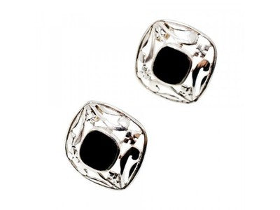 925 Sterling Silver Black Nephrite Stud Earrings
