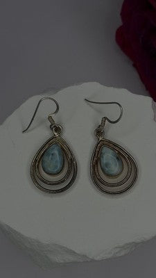 Vintage 925 Sterling Silver Blue Larimar Drop Earrings