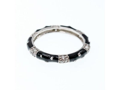 925 Sterling Silver Black Enamel & CZ Band Ring Size 11