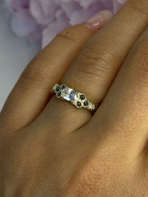 925 Sterling Silver Beryl & Marcasite Ring Size 7