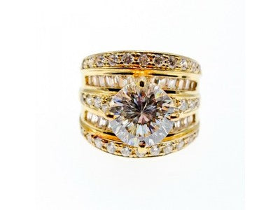 925 Sterling Silver Gold Plated CZ Ring Size 6.5