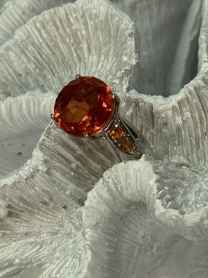 925 Sterling Silver Orange Spinel Ring Size 6